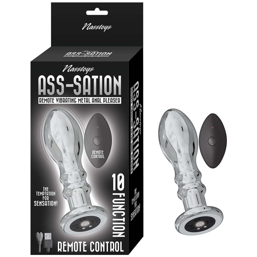 Ass-Sation Remote Vibrating Metal Anal Pleaser Silver | 782631311518 | Discreet Personal Wellness