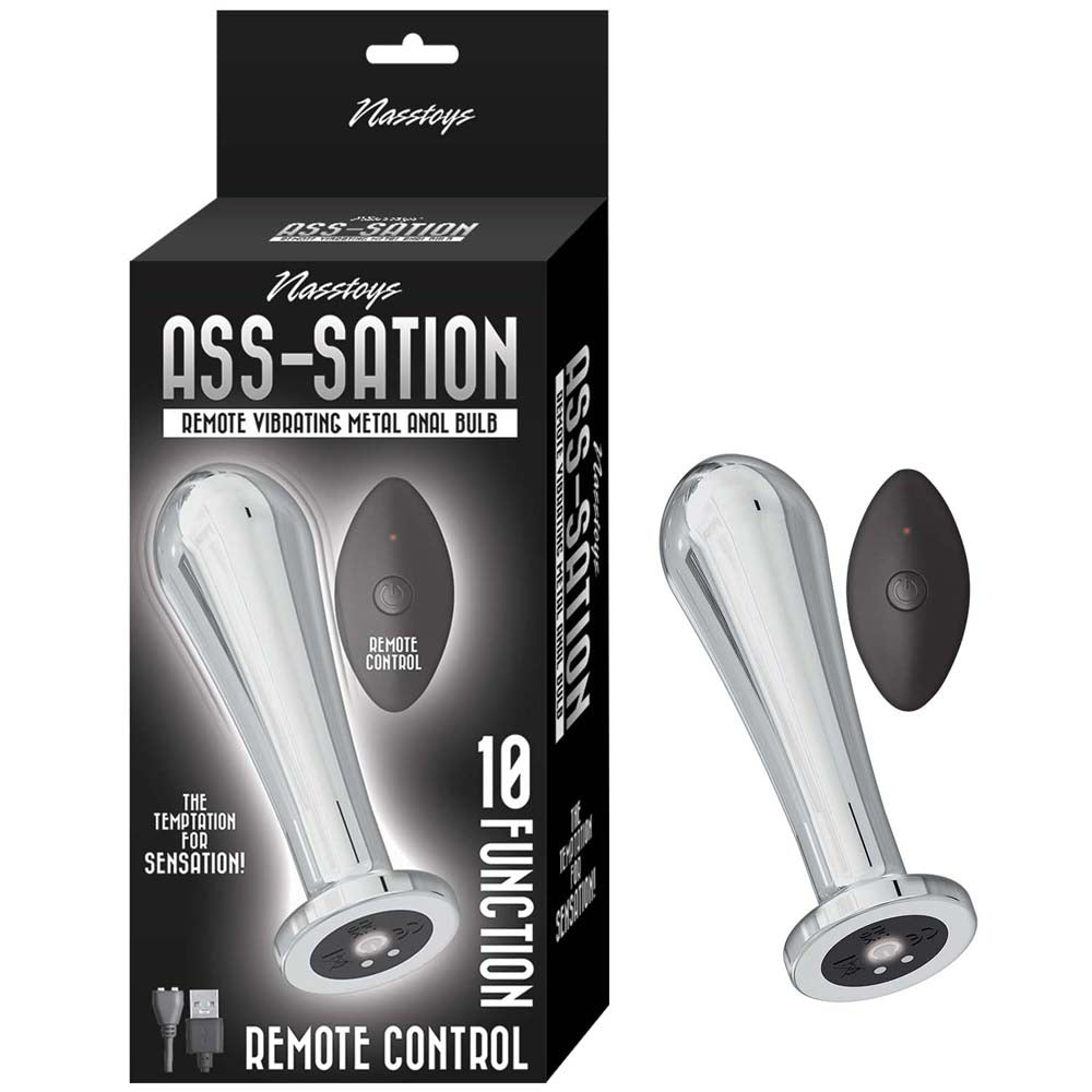 Ass-Sation Remote Vibrating Metal Anal Bulb Silver | 782631311716 | Discreet Personal Wellness