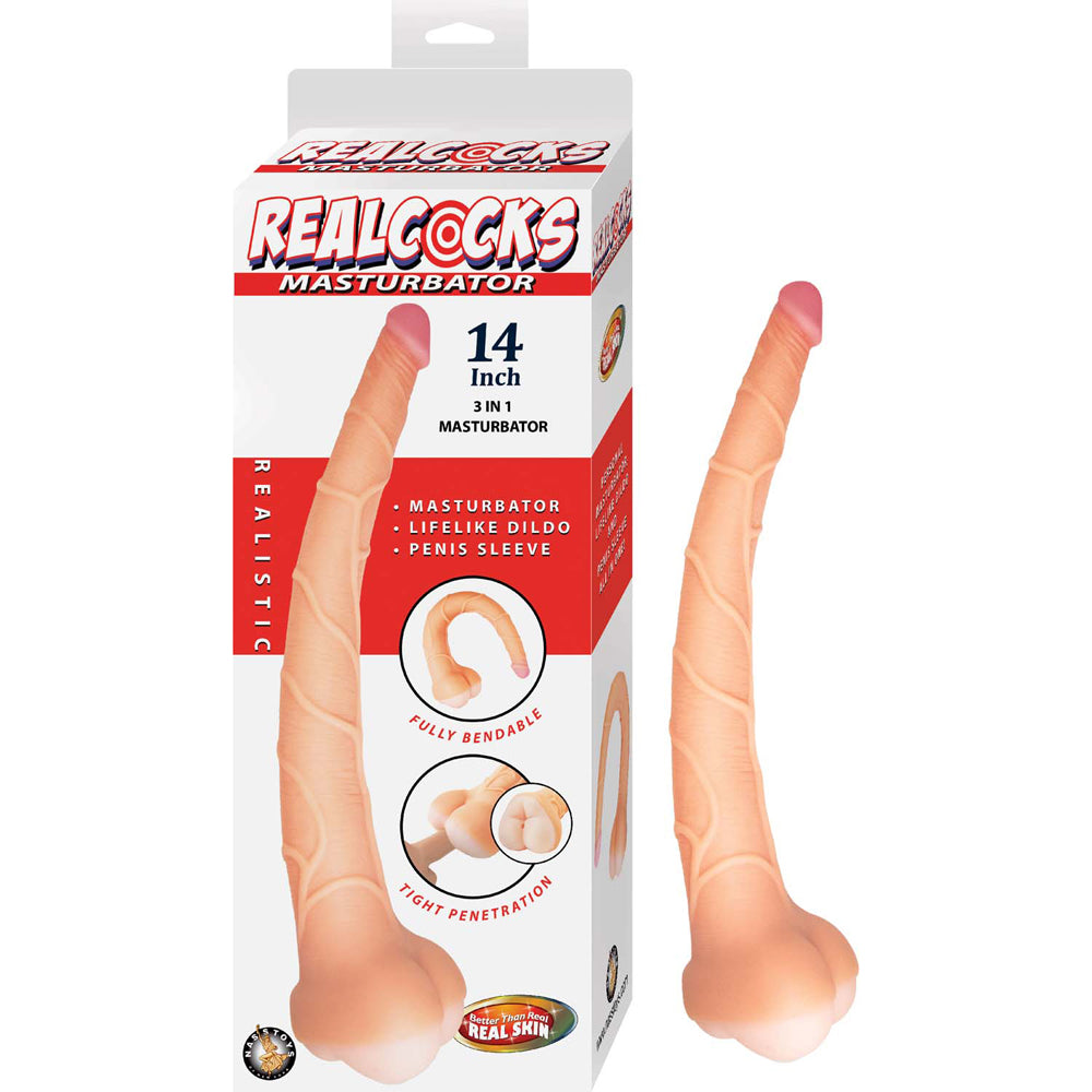 RealPenis Masturbator 14" 3 In 1 Masturbator White | 782631312201 | Discreet Personal Wellness