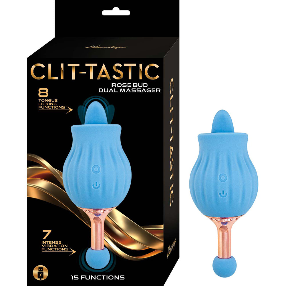 Clitoris-Tastic Rose Bud Dual Massager Blue | 782631317220 | Discreet Personal Wellness