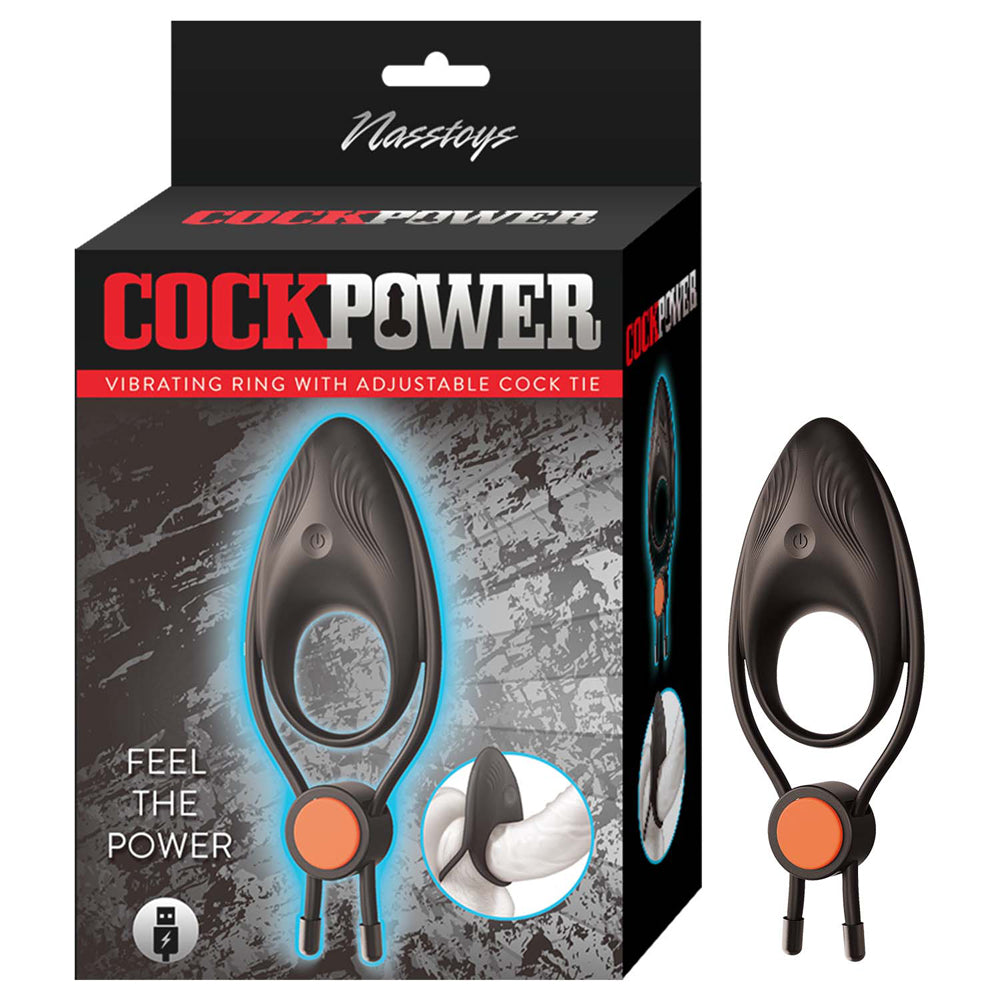 Penispower Vibrating Ring W/Adjustable Penis Tie Black | 782631324600 | Discreet Personal Wellness
