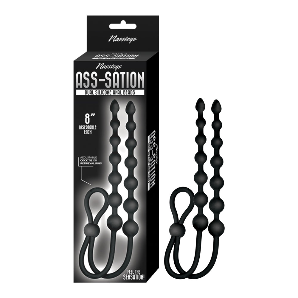 Ass-Sation Dual Silicone Anal Beads Black | 782631325904 | Discreet Personal Wellness