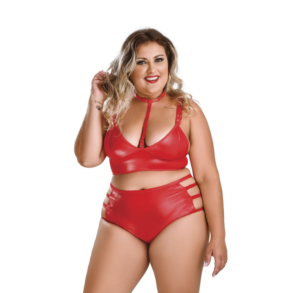 Bondage Set Top W/ Removable Collar & Pants Red Plus Size | 7898911401916 | Discreet Personal Wellness