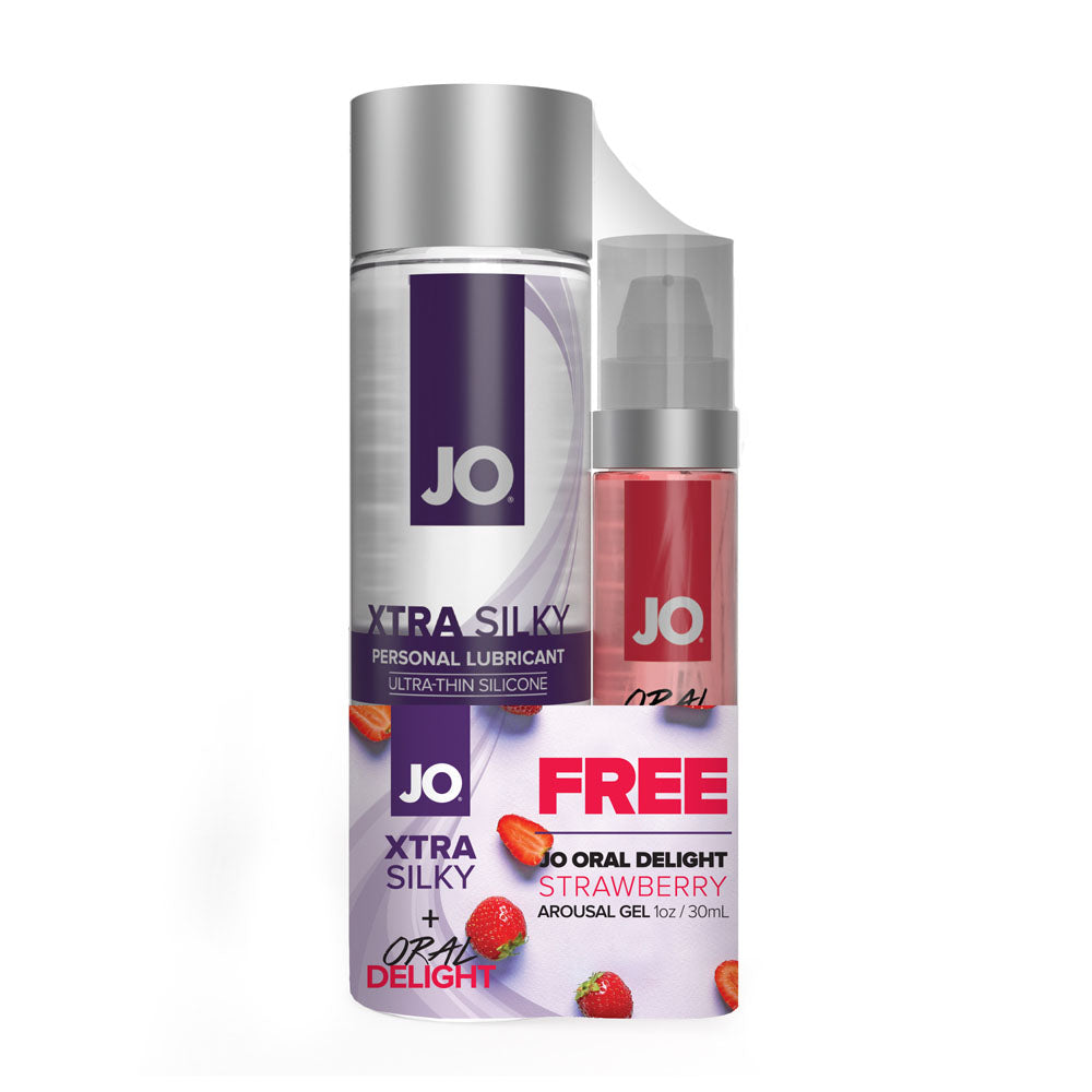 Jo Xtra Silky Silicone 4 oz. + Oral Delight Strawberry 1 oz. | 796494490426 | Discreet Personal Wellness