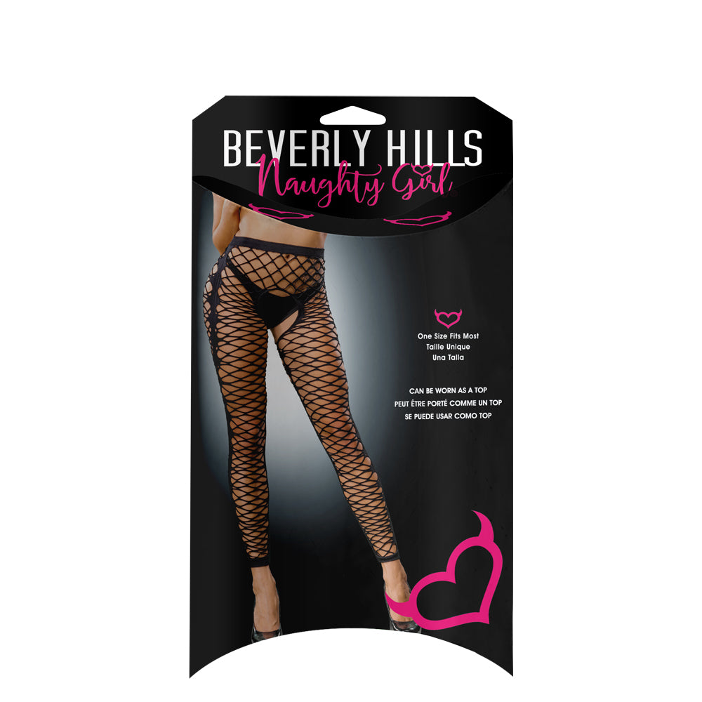 Ladies Sexy Fishnet Front Mesh And Side Design Crotchless And Buttless Leggings Black | 809565038301 | Discreet Personal Wellness