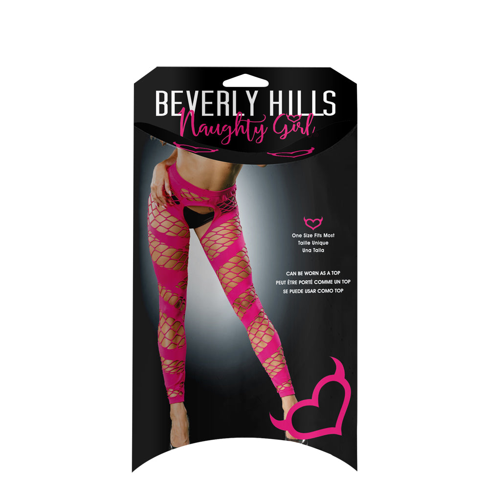 Ladies Exotic Sheer Wild Design Mesh Crotchless And Buttless Leggings Pink | 809565038356 | Discreet Personal Wellness