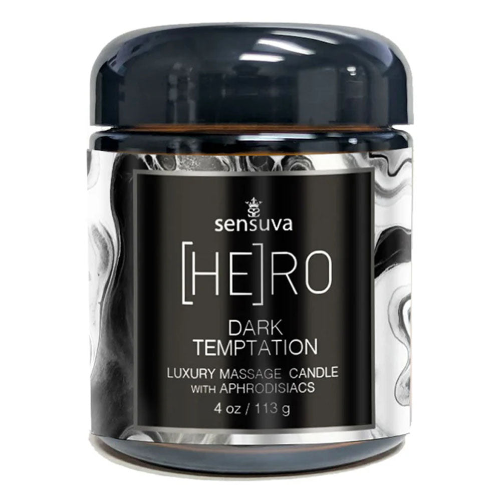 Hero Dark Temptation Luxury Massage Oil Candle 4 oz. | 810002661648 | Discreet Personal Wellness