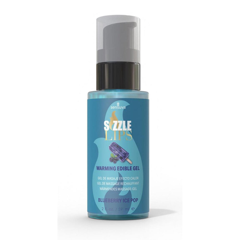 Sizzle Lips Warming Gel Blueberry Ice Pop 2 oz. Bottle | 810002664120 | Discreet Personal Wellness