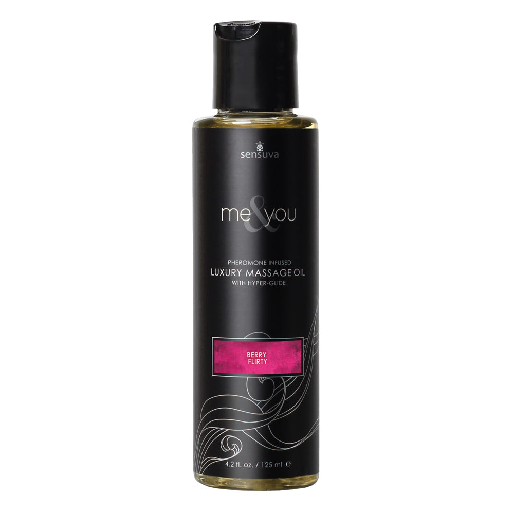 Me & You Berry Flirt Massage Oil 4.2 oz. Bottle | 810002664557 | Discreet Personal Wellness
