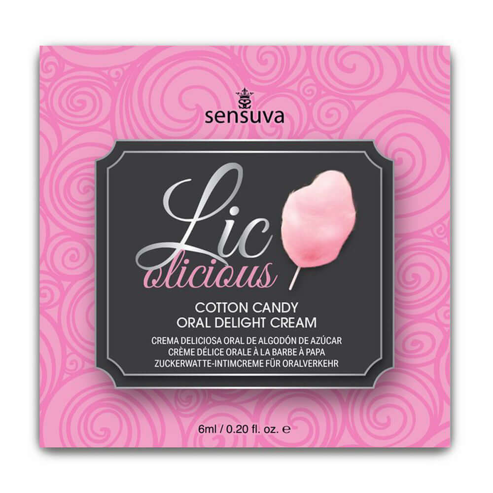 Lic-O-Licious Oral Delight Cream Cotton Candy 6 ml. Single-Use Packet | 810002664601 | Discreet Personal Wellness