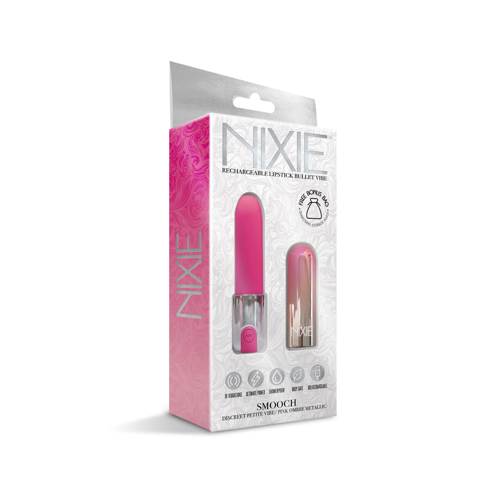 Nixie Smooch Rechargeable Lipstick Bullet Vibrator Pink Ombre | 810126930095 | Discreet Personal Wellness