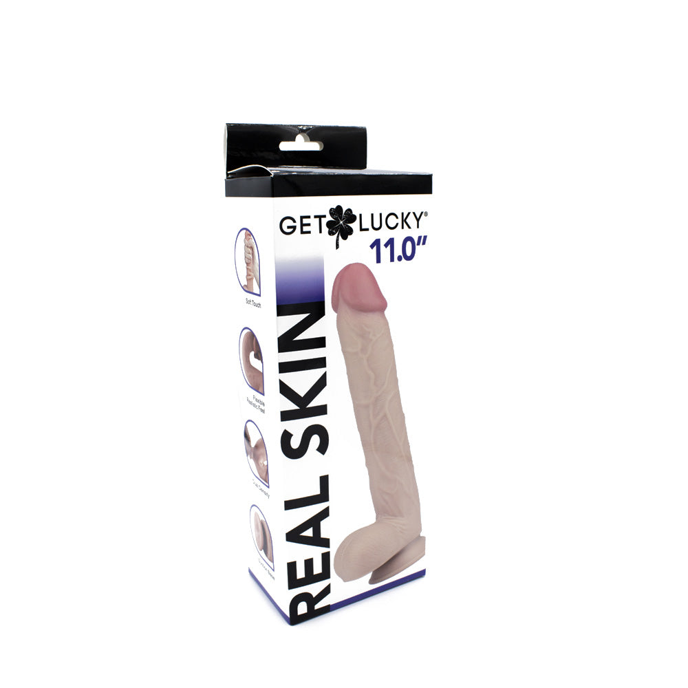 Get Lucky Real Skin 11" Dual Layer Dildo Light | 812024033205 | Discreet Personal Wellness