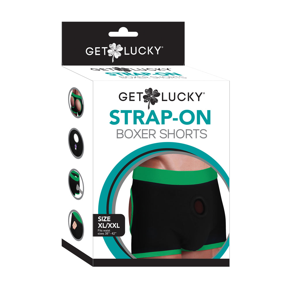 Get Lucky Strap-On Boxers Black/Green Xl/Xxl | 812024035018 | Discreet Personal Wellness