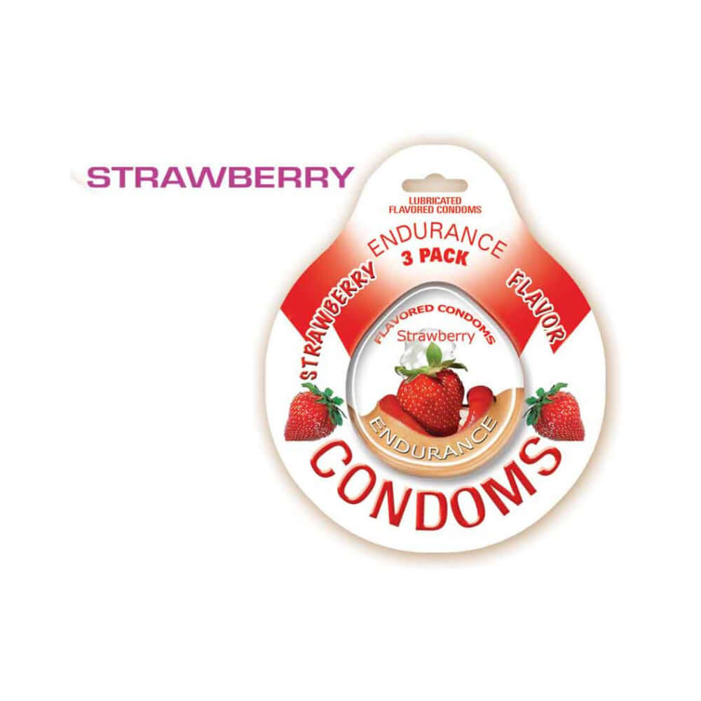 Endurance Condoms Strawberry 3Pk | 818631020874 | Discreet Personal Wellness