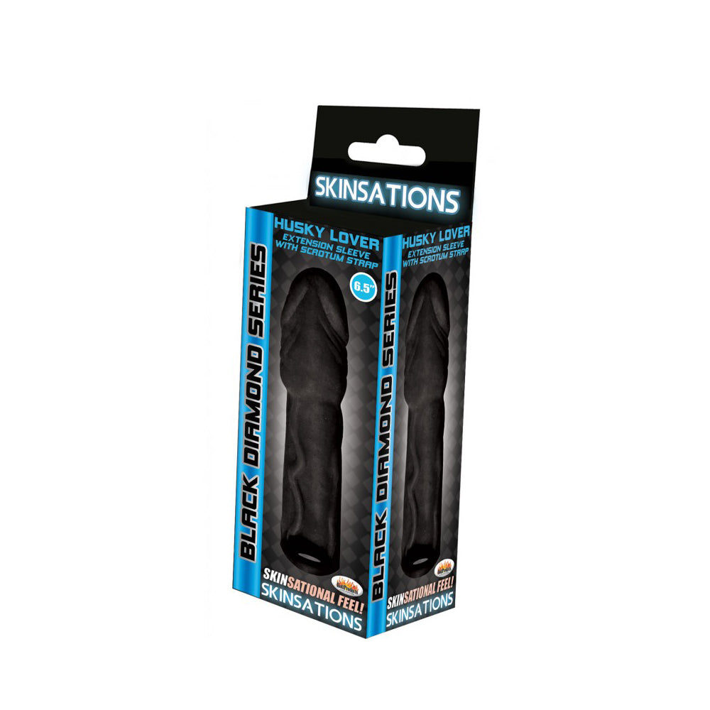 Skinsations Black Diamond Series Husky Lover Extension Sleeve With Scrotum Strap 6.5" | 818631030576 | Discreet Personal Wellness