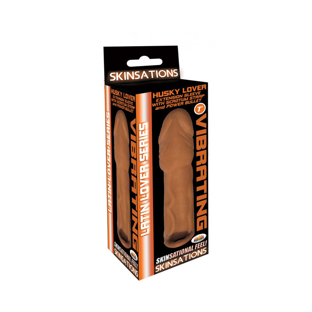 Skinsations Latin Lover Series Husky Lover Extension Sleeve With Power Bullet & Scrotum Strap 7" | 818631030590 | Discreet Personal Wellness