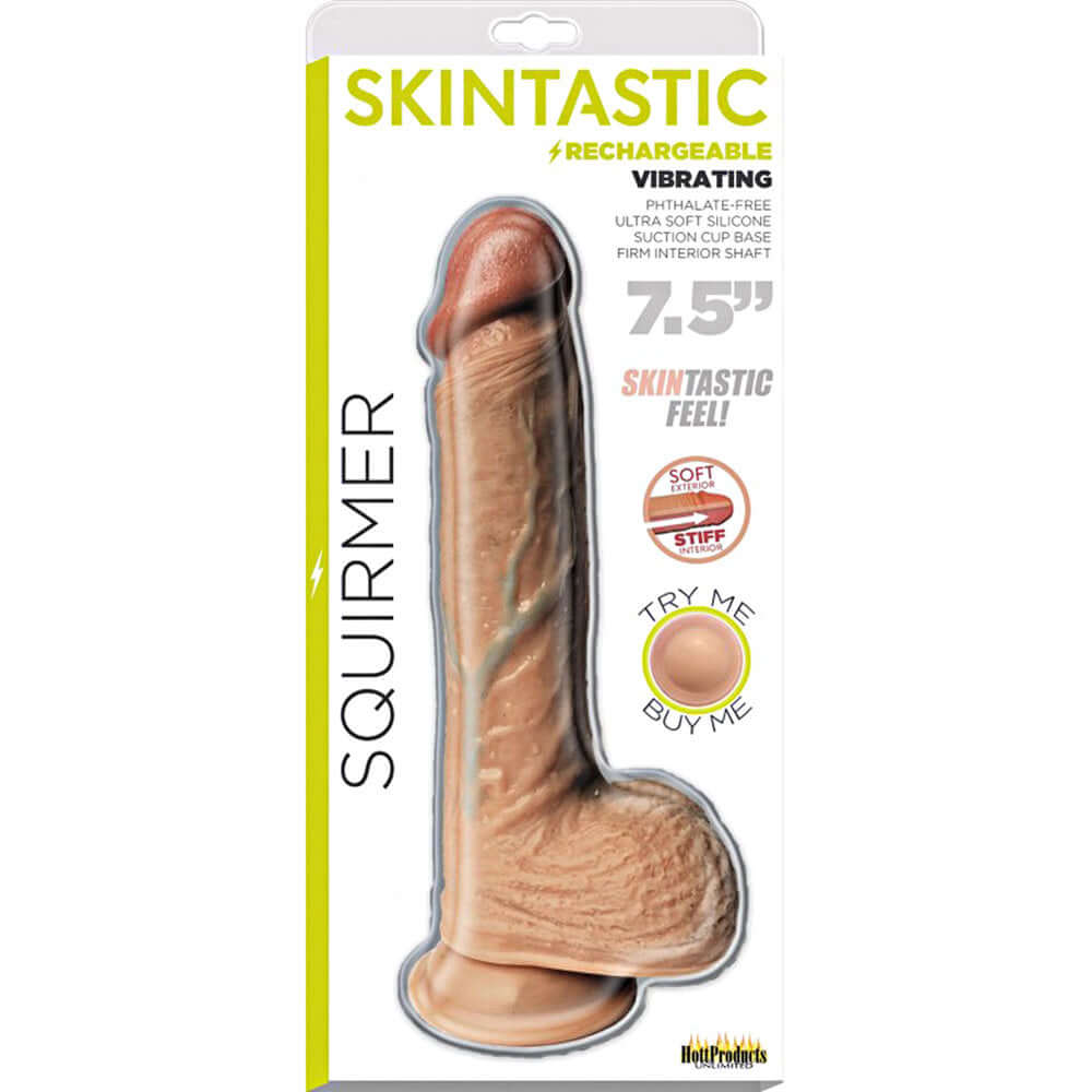 Skintastic Squirmer Rechargeable Ultra Skin Dildo 7.5" | 818631032747 | Discreet Personal Wellness