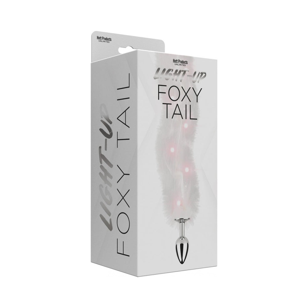 Foxy Tail Light Up Faux Fur Butt Plug With Multicolored Light Pattern White | 818631034819 | Discreet Personal Wellness