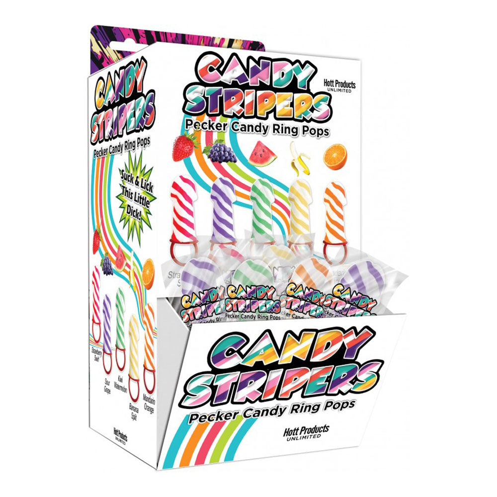 Candy Stripers Pecker Candy Ring Pop 36 Pc Display | 818631035991 | Discreet Personal Wellness