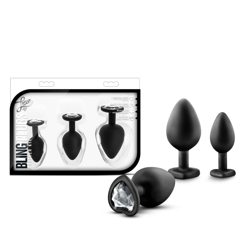Luxe Bling Plugs Training Kit Black With White Gems | 819835020714 | Discreet Personal Wellness