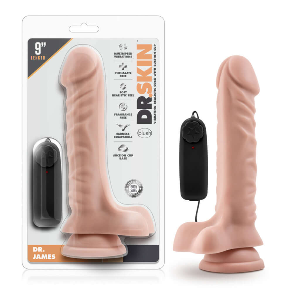Dr. Skin Dr. James 9" Vibrating Penis With Suction Cup Vanilla | 819835022398 | Discreet Personal Wellness