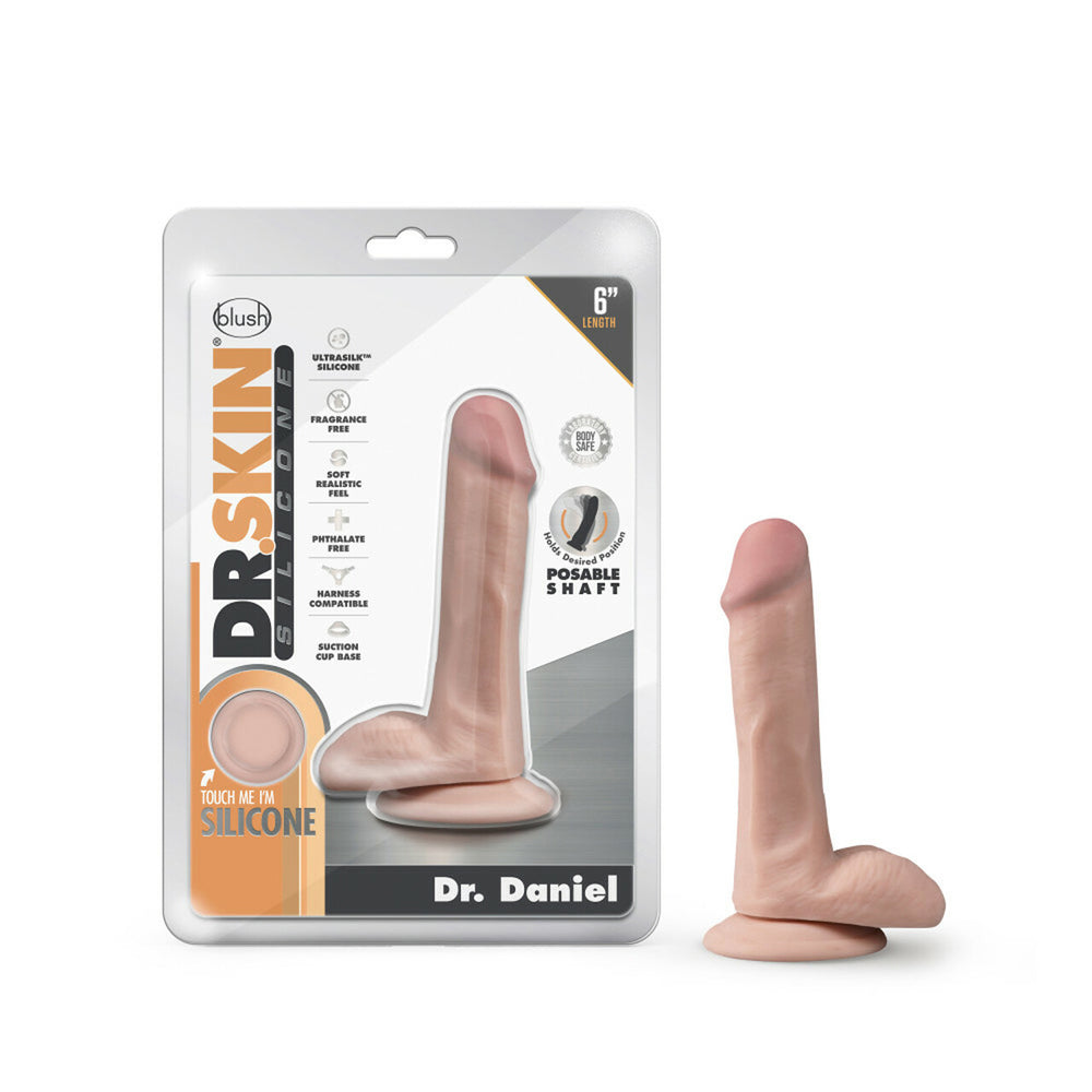 Dr. Skin Silicone Dr. Daniel 6" Dildo With Suction Cup Vanilla | 819835023814 | Discreet Personal Wellness