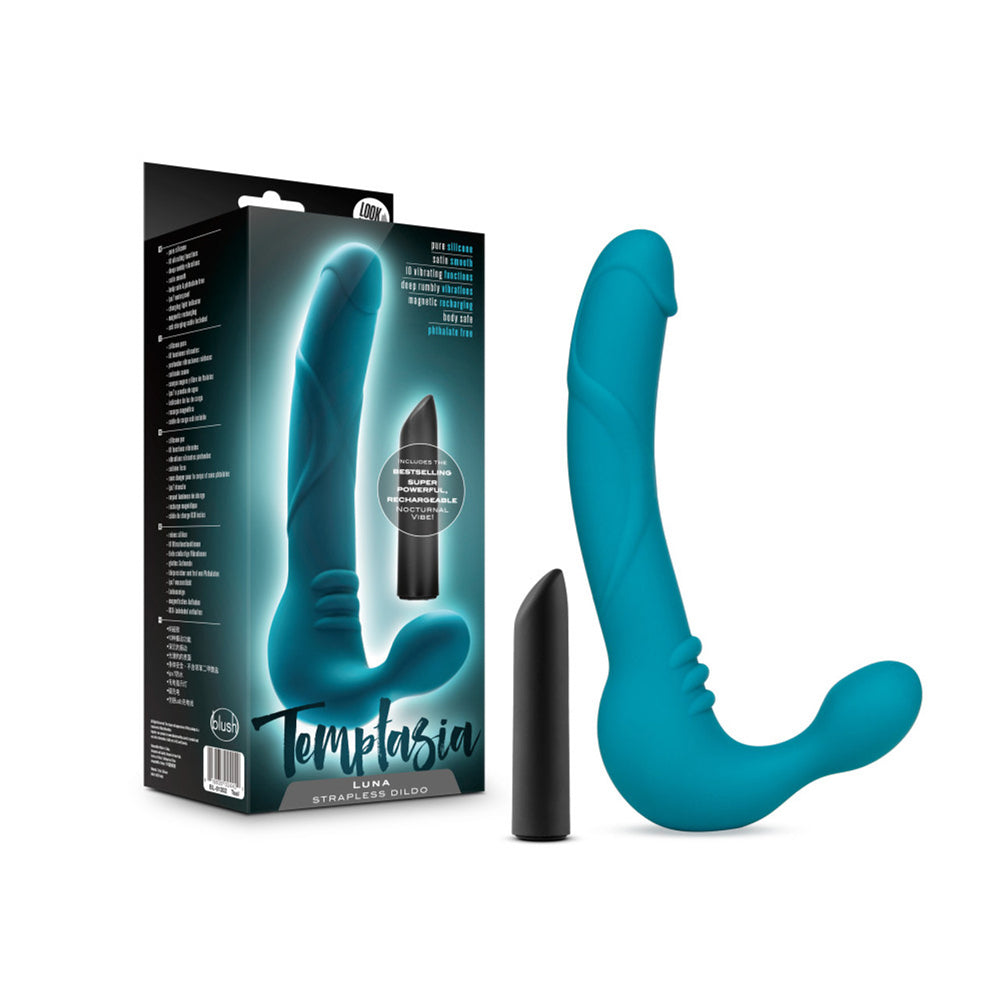 Temptasia Luna Strapless Silicone Dildo Teal | 819835024422 | Discreet Personal Wellness