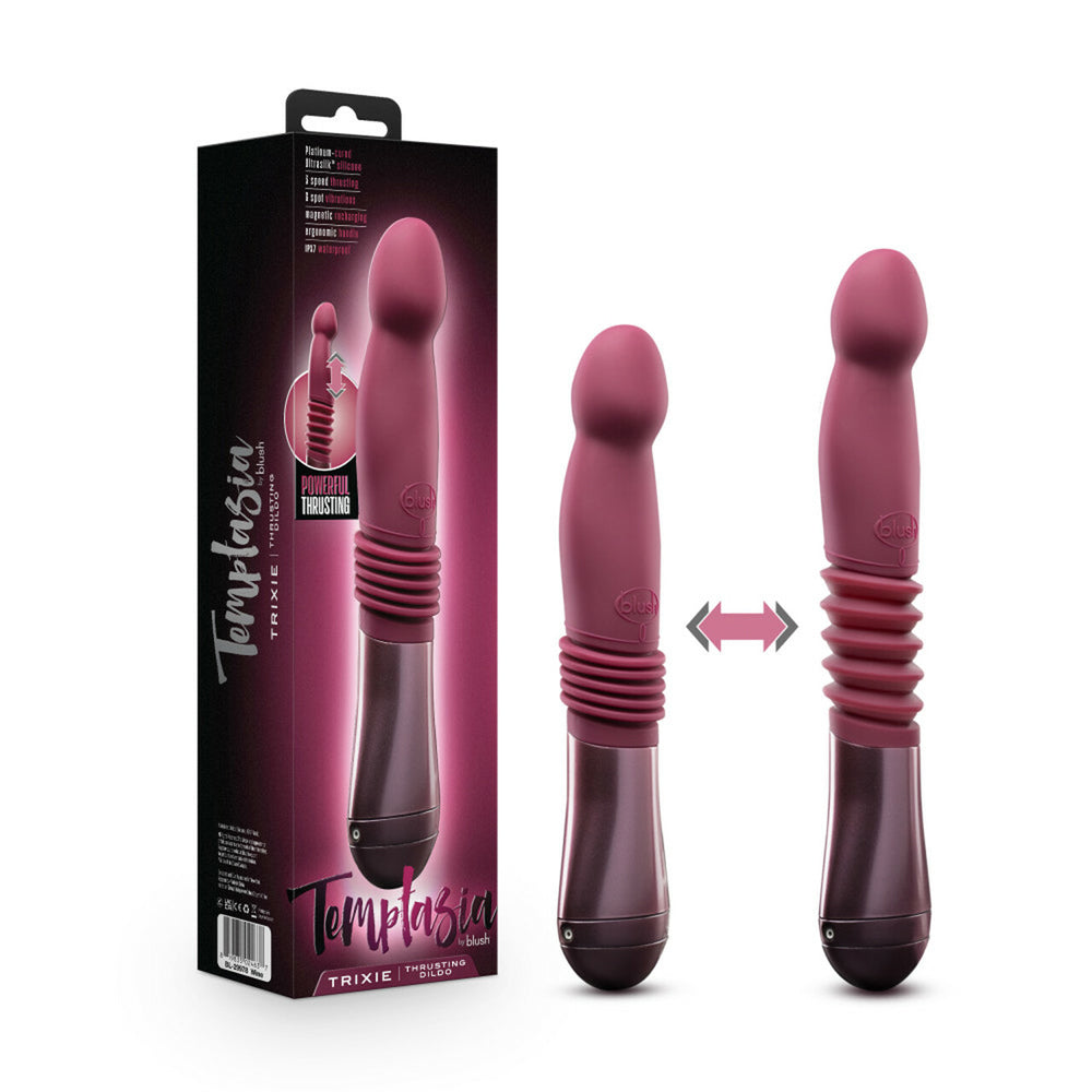 Temptasia Trixie Thrusting Dildo Wine | 819835024637 | Discreet Personal Wellness