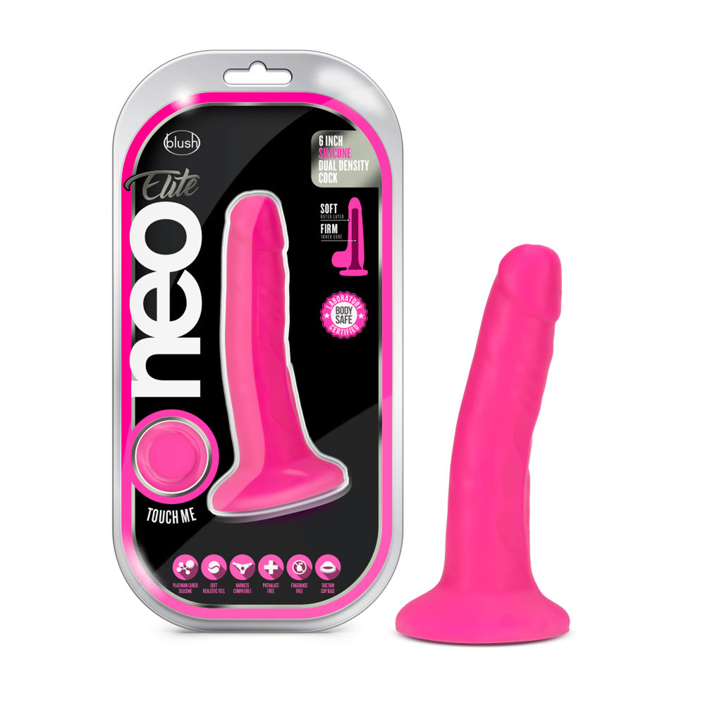 Neo Elite 6" Silicone Dual Density Penis Neon Pink | 819835024842 | Discreet Personal Wellness