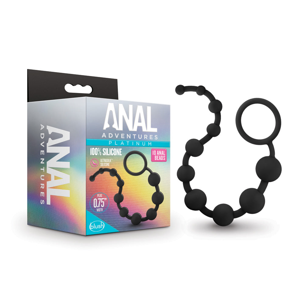 Anal Adventures Platinum Silicone 10 Anal Beads Black | 819835025122 | Discreet Personal Wellness