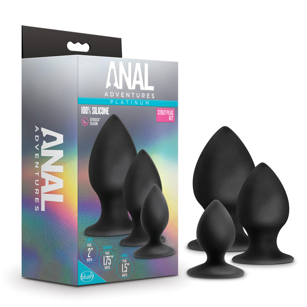 Anal Adventures Platinum Silicone Anal Stout Plug Kit Black | 819835025153 | Discreet Personal Wellness