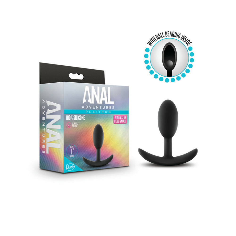 Anal Adventures Platinum Silicone Vibra Slim Plug Small Black | 819835026464 | Discreet Personal Wellness