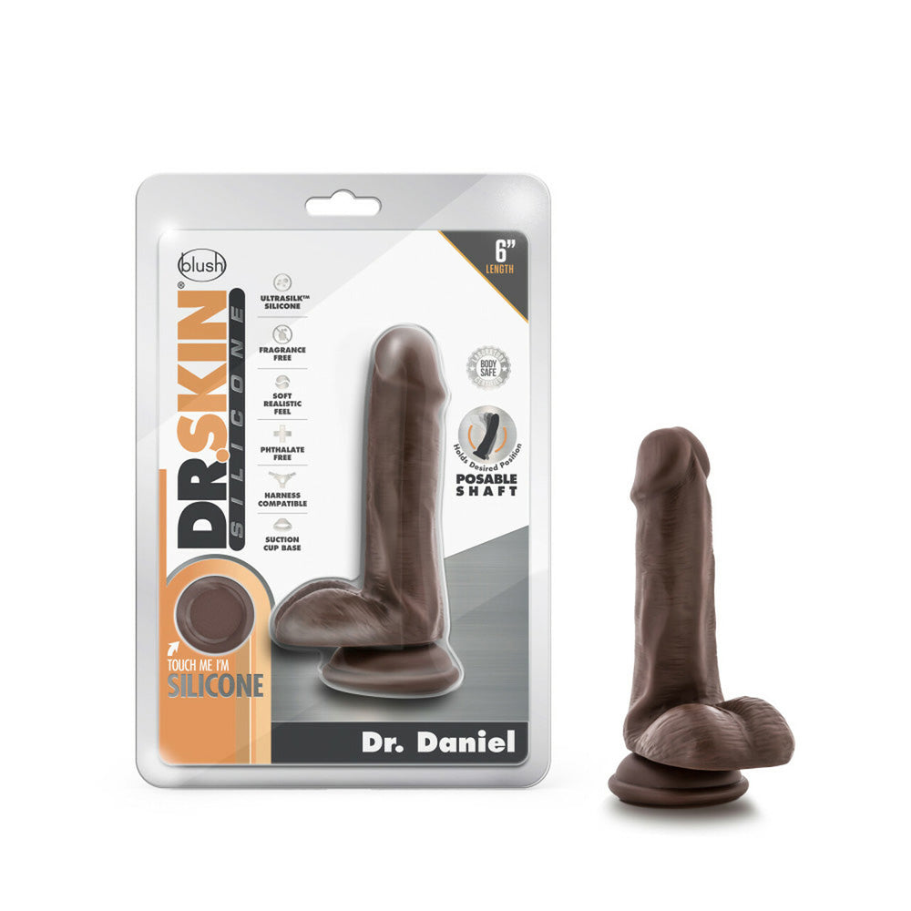 Dr. Skin Silicone Dr. Daniel 6" Dildo With Suction Cup Chocolate | 819835026686 | Discreet Personal Wellness