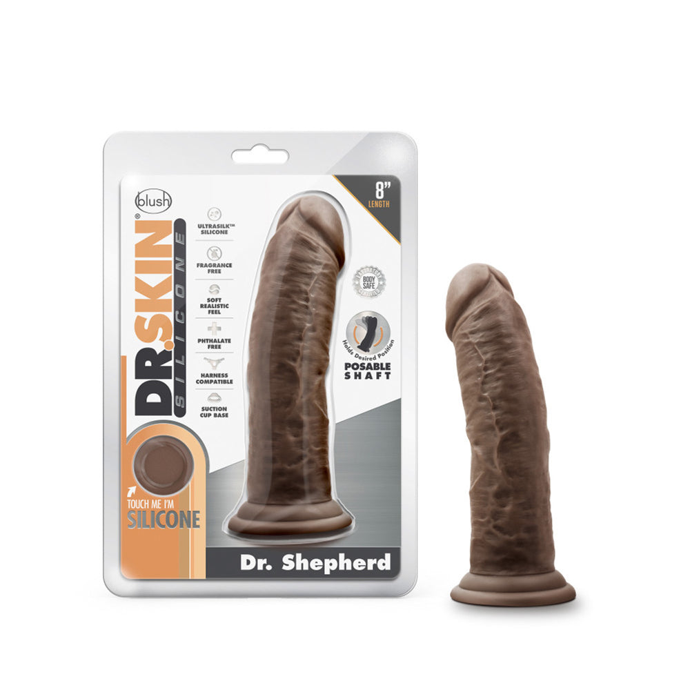 Dr. Skin Silicone Dr. Shepherd 8" Dildo With Suction Cup Chocolate | 819835028000 | Discreet Personal Wellness