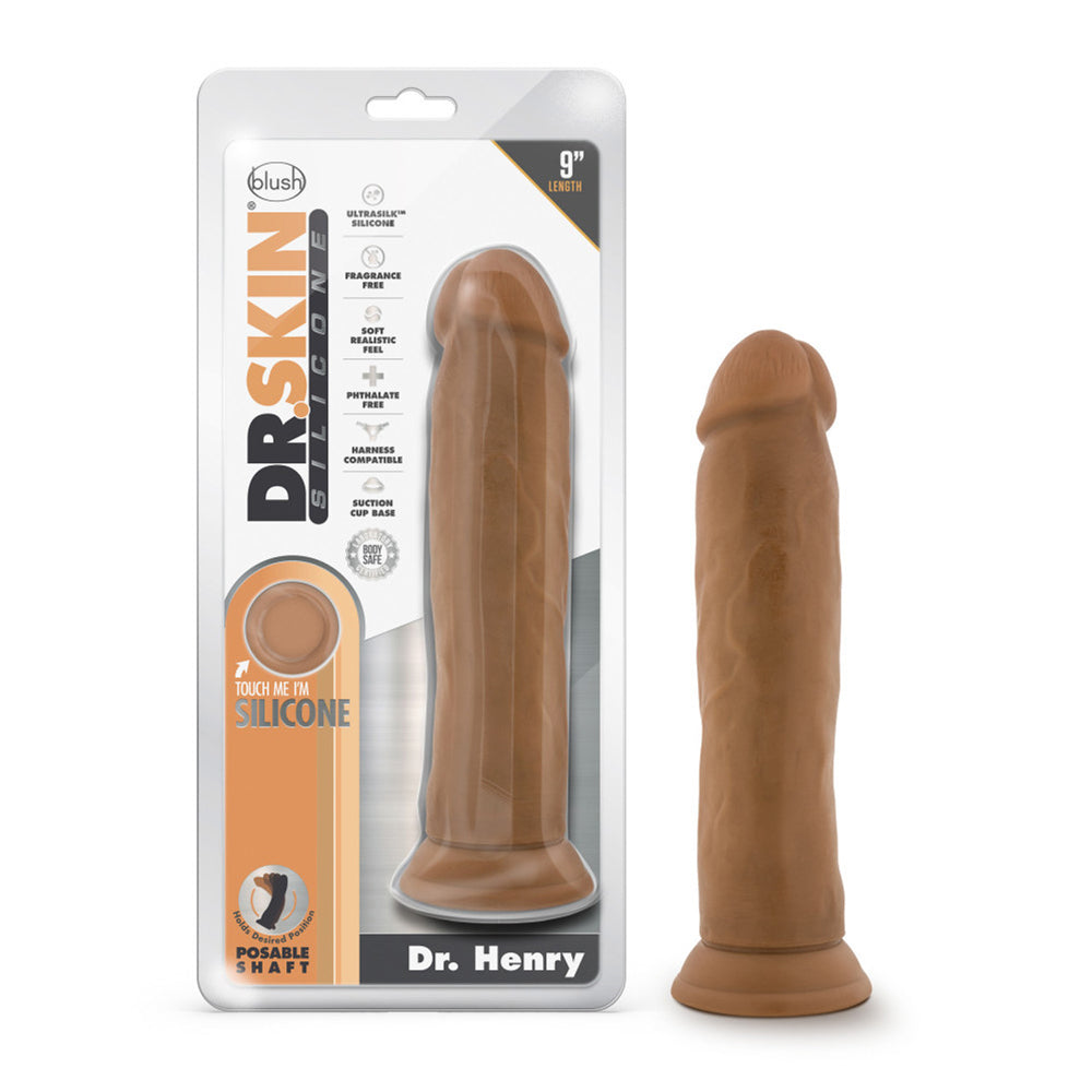 Dr. Skin Silicone Dr. Henry 9" Dildo With Suction Cup Mocha | 819835028024 | Discreet Personal Wellness