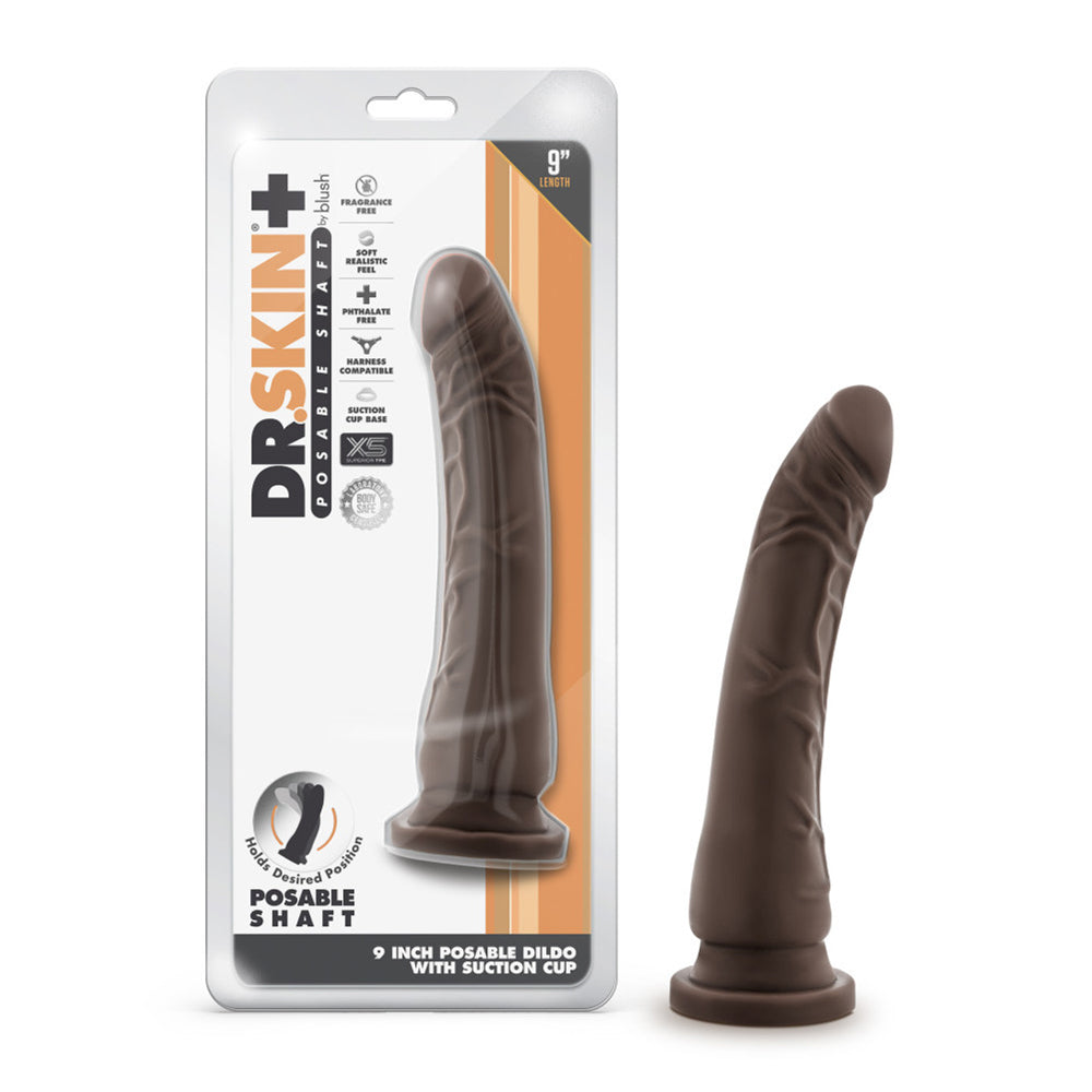 Dr. Skin Plus 9" Posable Dildo Chocolate | 819835028499 | Discreet Personal Wellness