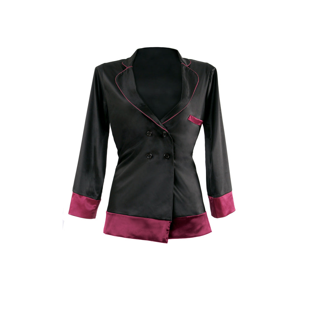 Marjorie Contrast Cuff Satin Blazer Jacket - L/XL (Garment Only - No Box) | 819969027993 | Discreet Personal Wellness