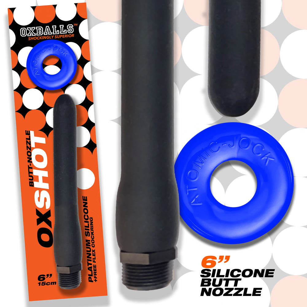 Oxshot Butt-Nozzle Shower Hose 6 Inch + Flex Penisring | 840215122391 | Discreet Personal Wellness
