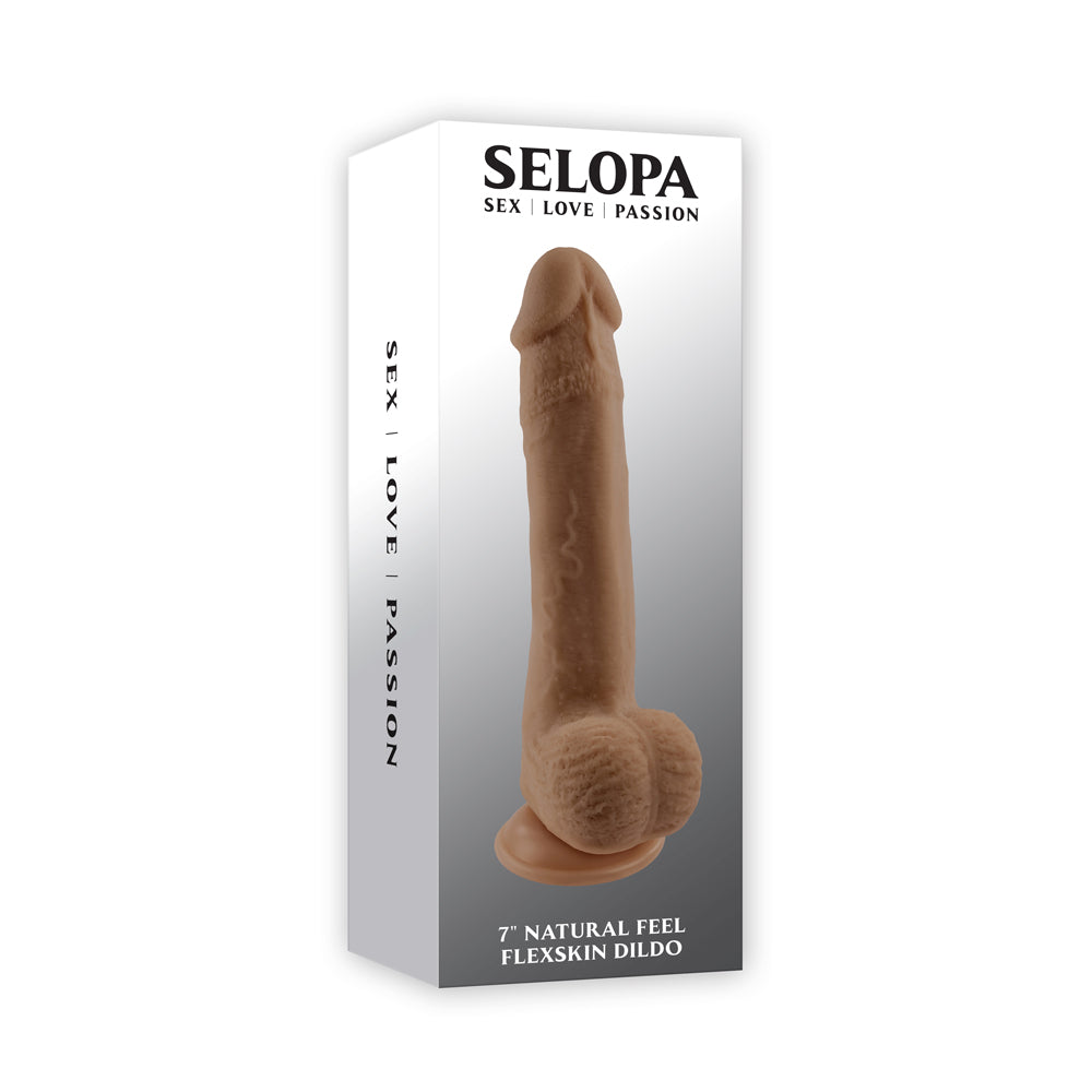 7" Natural Feel Flexskin Dildo Dark | 844477023854 | Discreet Personal Wellness