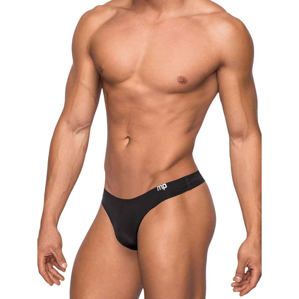 Seamless Sleek Thong W/Sheer Pouch Black S/M | 845830073424 | Discreet Personal Wellness