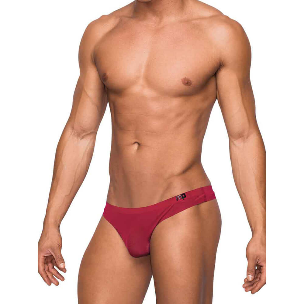 Seamless Sleek Thong W/Sheer Pouch Wine S/M | 845830073479 | Discreet Personal Wellness