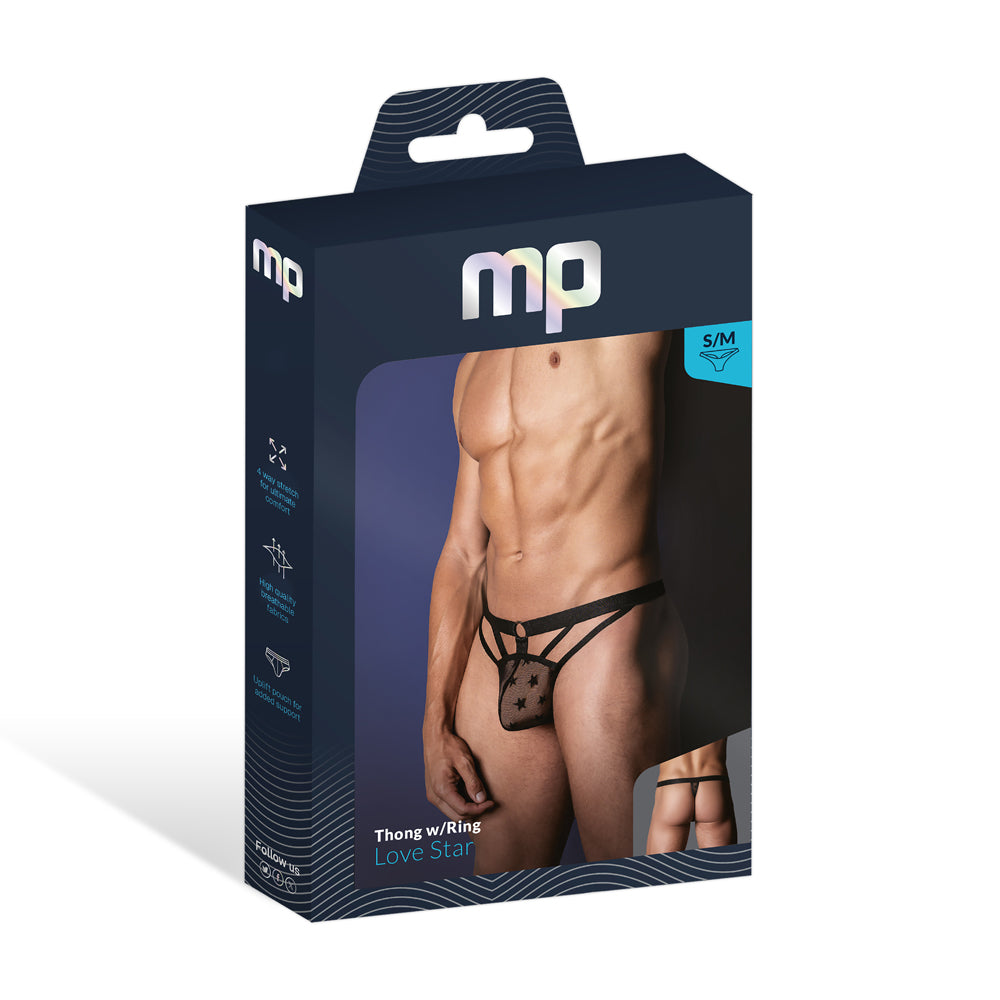 Love Star Thong W/ Ring Black L/XL | 845830093309 | Discreet Personal Wellness