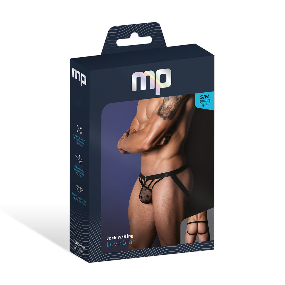 Love Star Jock W/ Ring Black S/M | 845830093330 | Discreet Personal Wellness