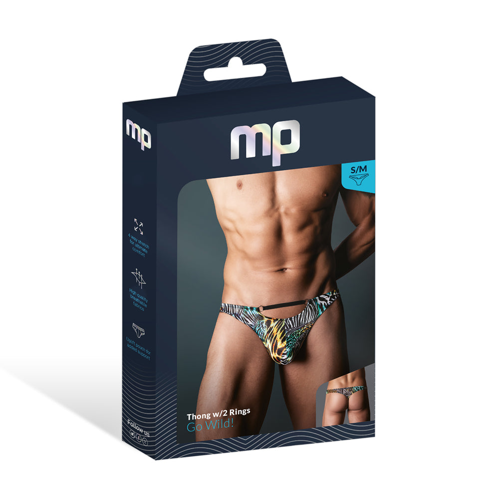 Go Wild! Thong W/ 2 Rings Multi Animal L/XL | 845830093767 | Discreet Personal Wellness