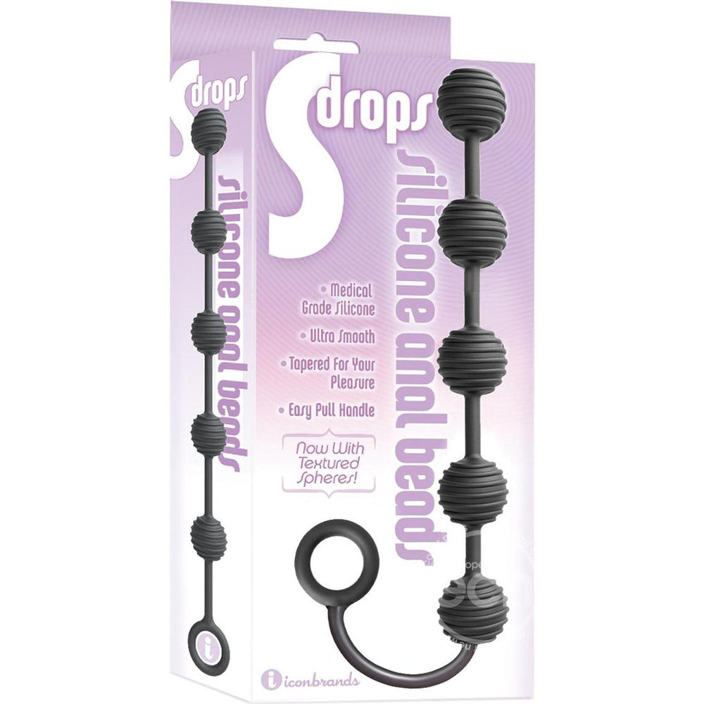 The 9's S-Drops Silicone Anal Beads Black | 847841023153 | Discreet Personal Wellness