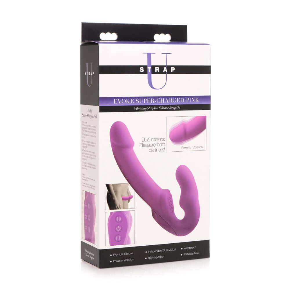 Strap U Evoke Super Charged Pink Vibrating Strapless Silicone Dildo | 848518029782 | Discreet Personal Wellness