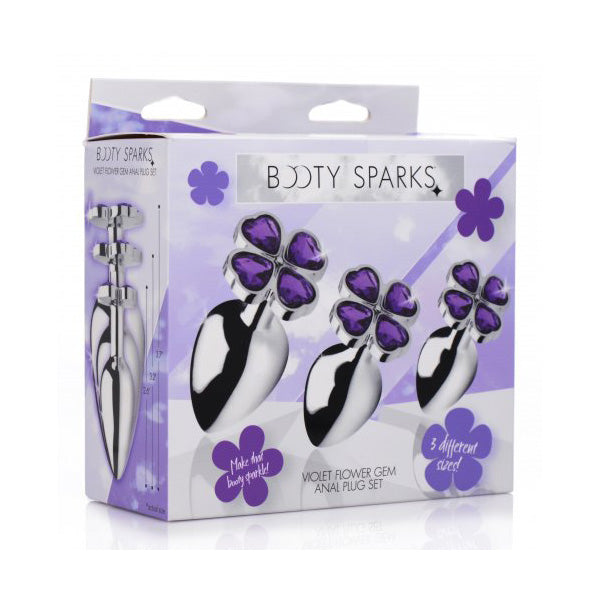 Booty Sparks Violet Flower Gem Anal Plug Set | 848518033932 | Discreet Personal Wellness
