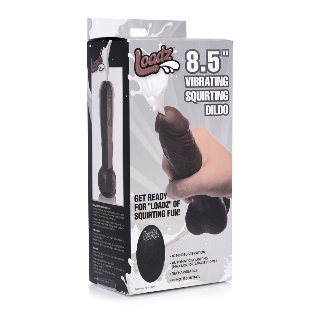 Loadz 8.5" Squirting Dildo Dark | 848518035349 | Discreet Personal Wellness