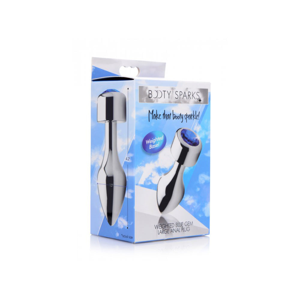 Booty Sparks Blue Gem Weighted Anal Plug Large | 848518036209 | Discreet Personal Wellness