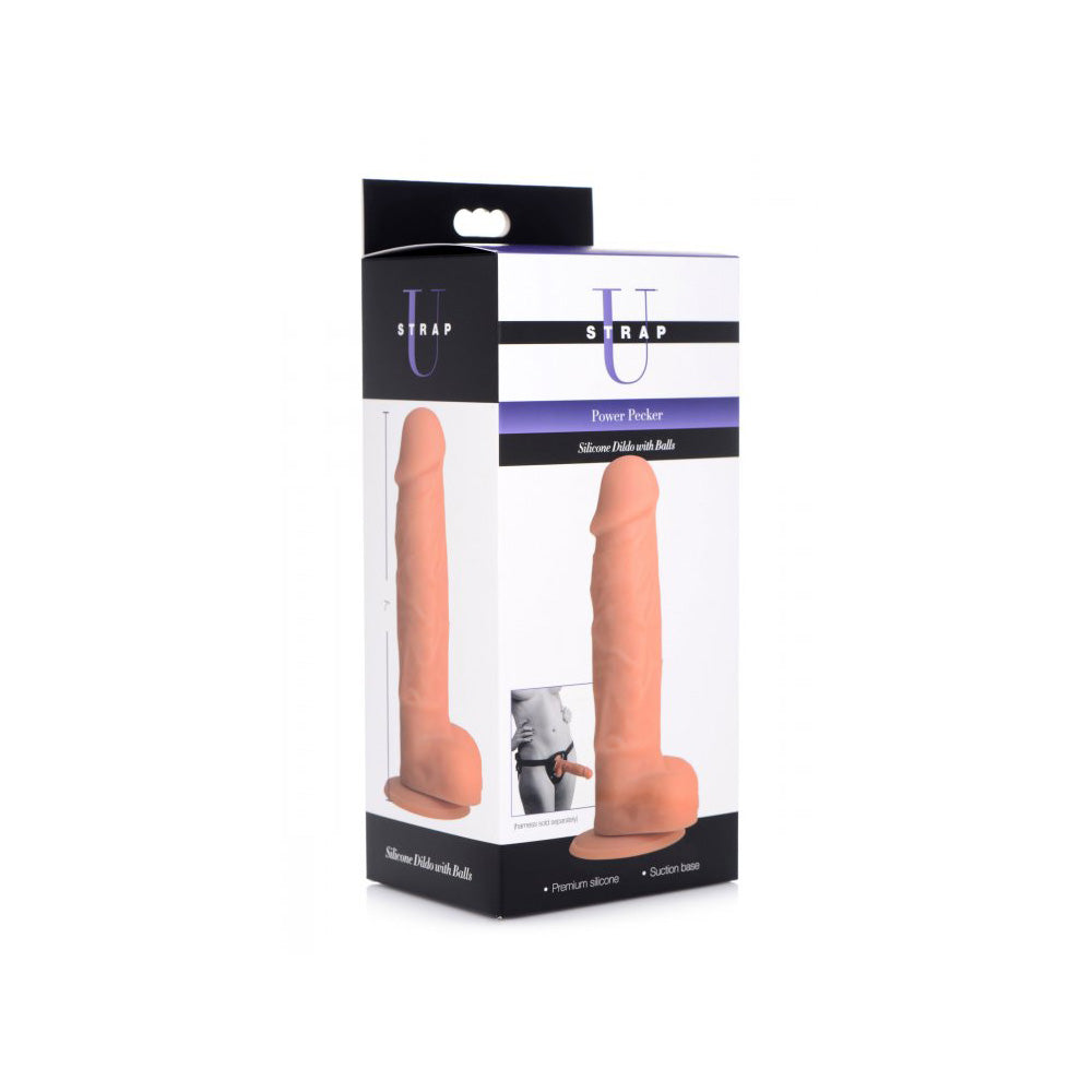 Strap U Power Pecker 7" Silicone Dildo With Balls Flesh | 848518036544 | Discreet Personal Wellness